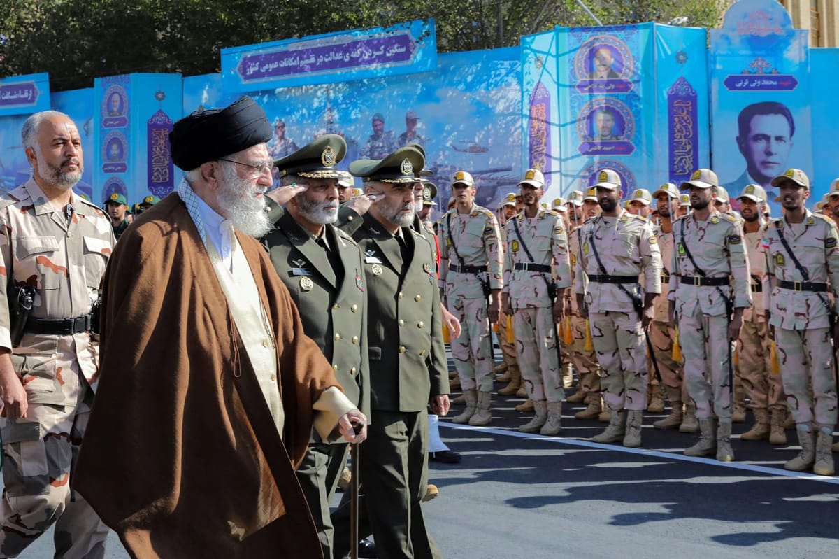 Iran’s Supreme Leader Ayatollah Ali Khamenei reviews armed forces during a graduation ceremony of officers at the Imam Ali academy in Tehran, Oct. 10.