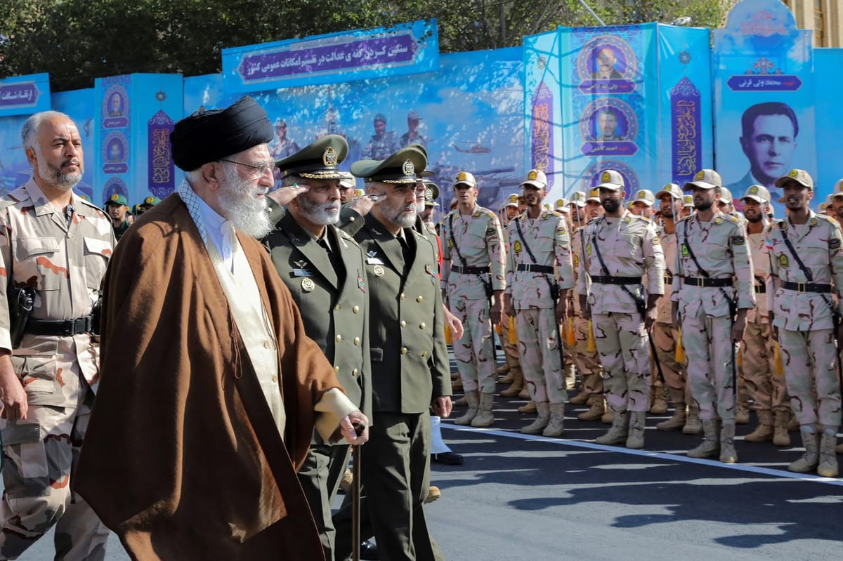 Iran’s Supreme Leader Ayatollah Ali Khamenei reviews armed forces during a graduation ceremony of officers at the Imam Ali academy in Tehran, Oct. 10.