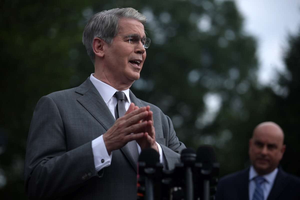 Treasury Secretary Scott Bessent speaks to members of the press outside the West Wing at the White House on August 20, 2026, in Washington, D.C.