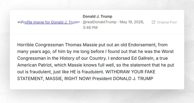 Trump Blasts Massie for Using Old Endorsement in Kentucky Race