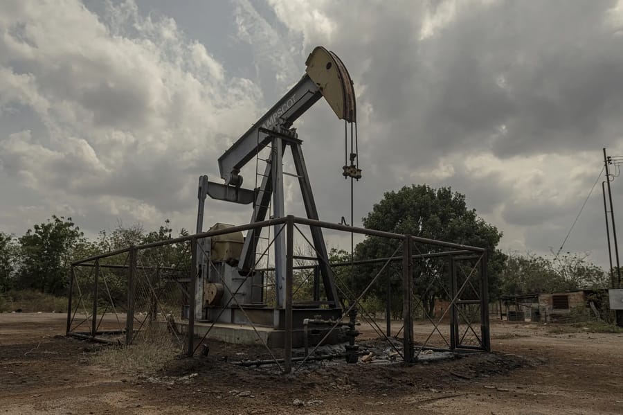 An abandoned and inoperative oil pumpjack stands in the oil-rich Maracaibo region of western Venezuela.