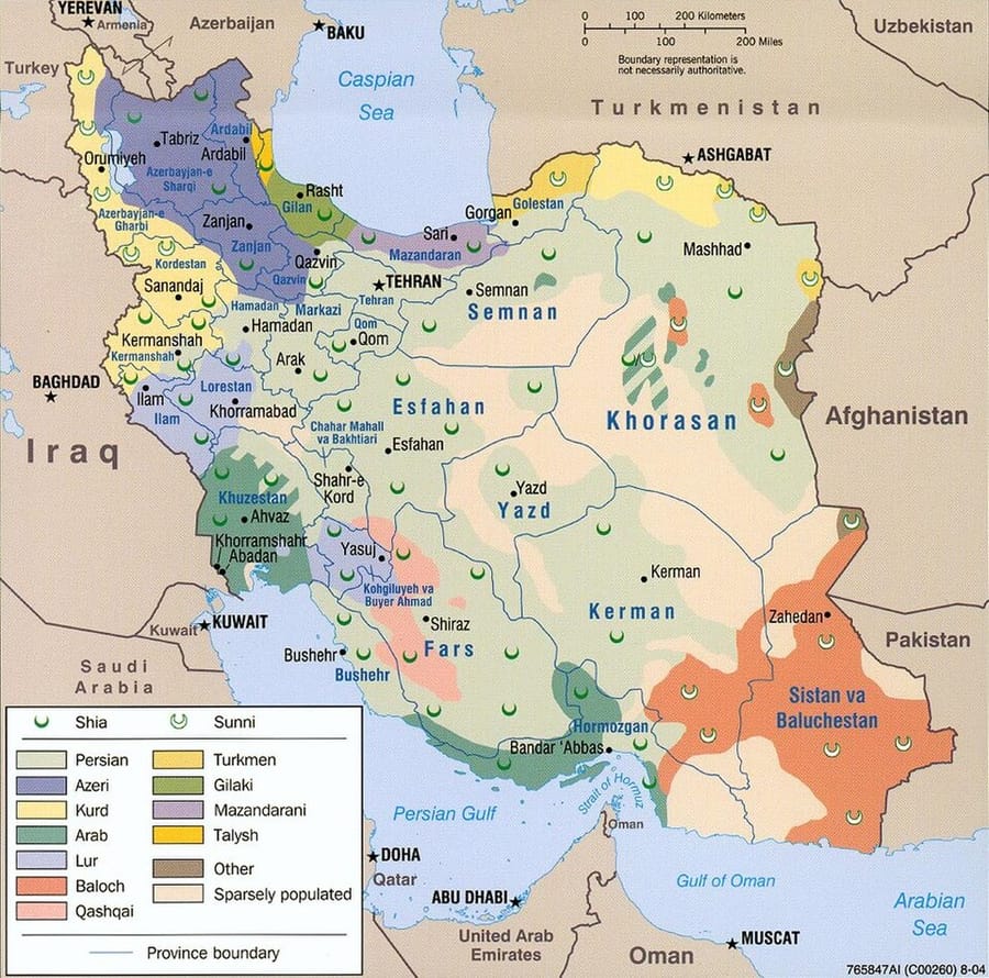 Iran map showing provinces' ethnic groups