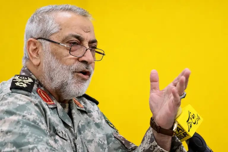 Abolfazl Shekarchi, spokesman for Iran’s armed forces, speaks at an event in Tehran.