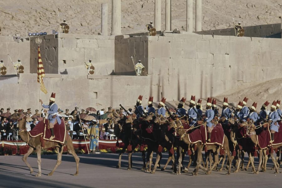 Members of the Iranian armed forces commemorate the 2,500th anniversary of the Persian Empire, Persepolis, October 1971.
