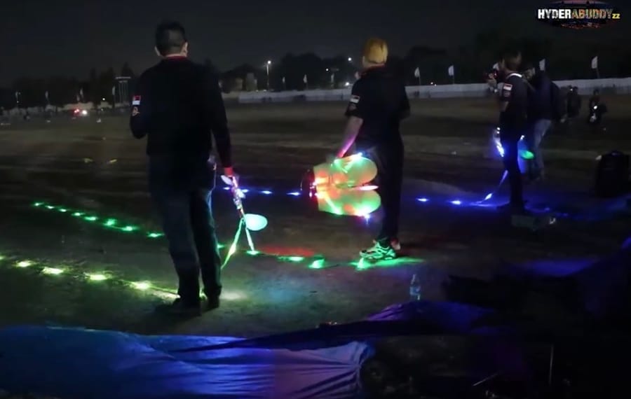 Competitors prepare LED-rigged kites at a night kite festival in Hyderabad, India, in 2019. Similar kites have repeatedly been reported as unidentified objects.