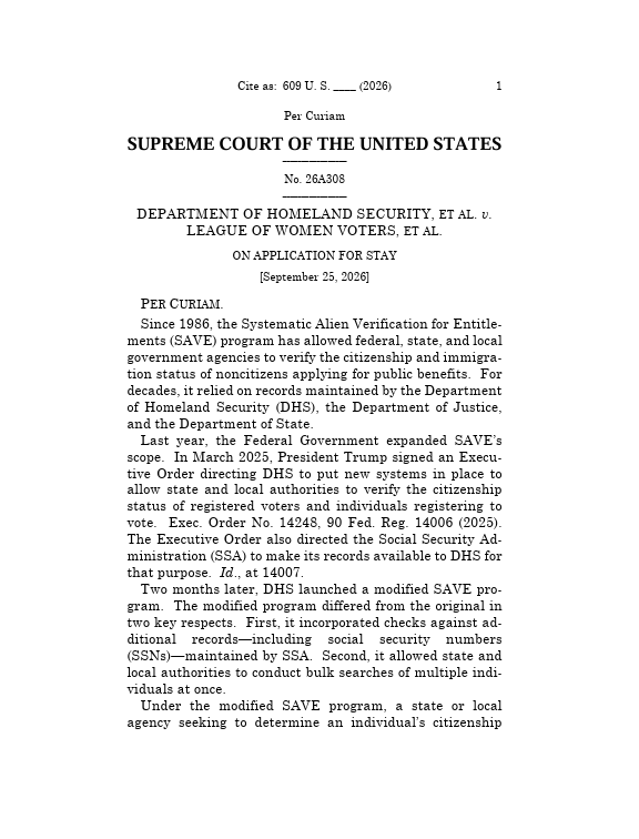 DEPARTMENT OF HOMELAND SECURITY, ET AL. v. LEAGUE OF WOMEN VOTERS, ET AL.
