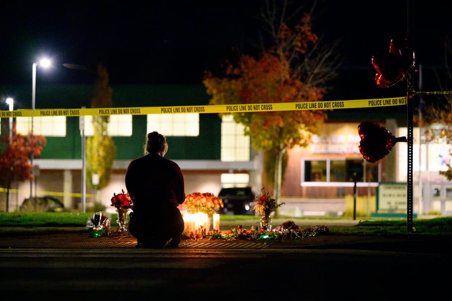 A candlelight memorial is set up at Silver Rail Elementary School in Bend, Oregon, on Oct. 15.